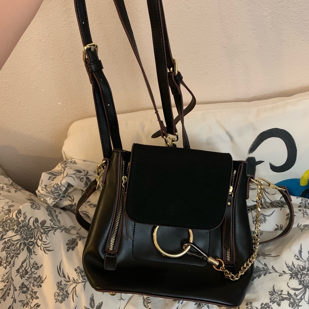 Mini Faux Leather Backpack with Chain